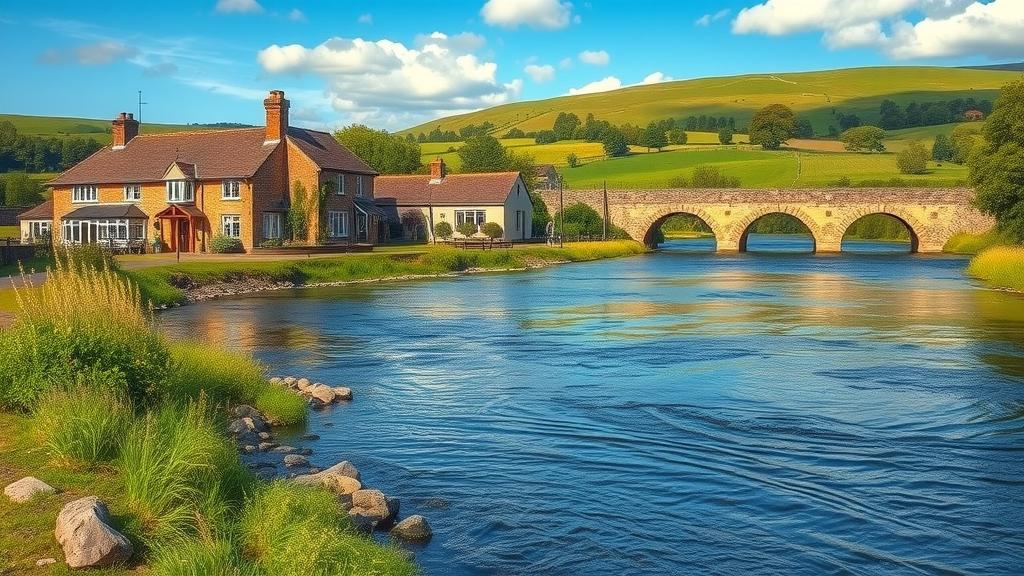 Fly fishing near The Peacock at Rowsley alongside scenic Peak District river