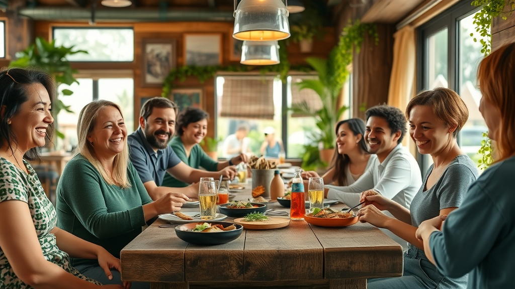 Organic dining experience in a sunlit restaurant with natural rustic decor
