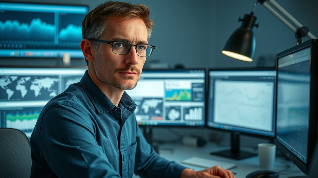Researcher analysing climate data, evaluating evidence-based climate policy