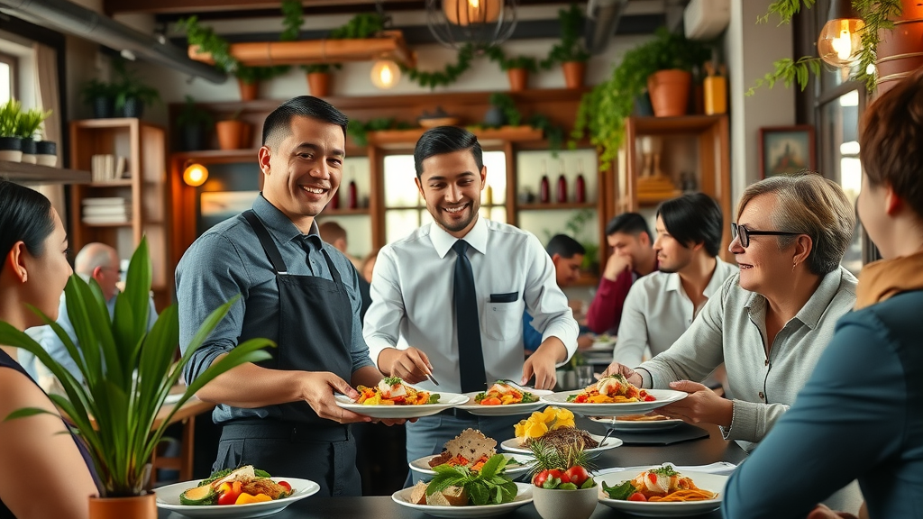 Attentive friendly restaurant staff ensures welcoming dining atmosphere