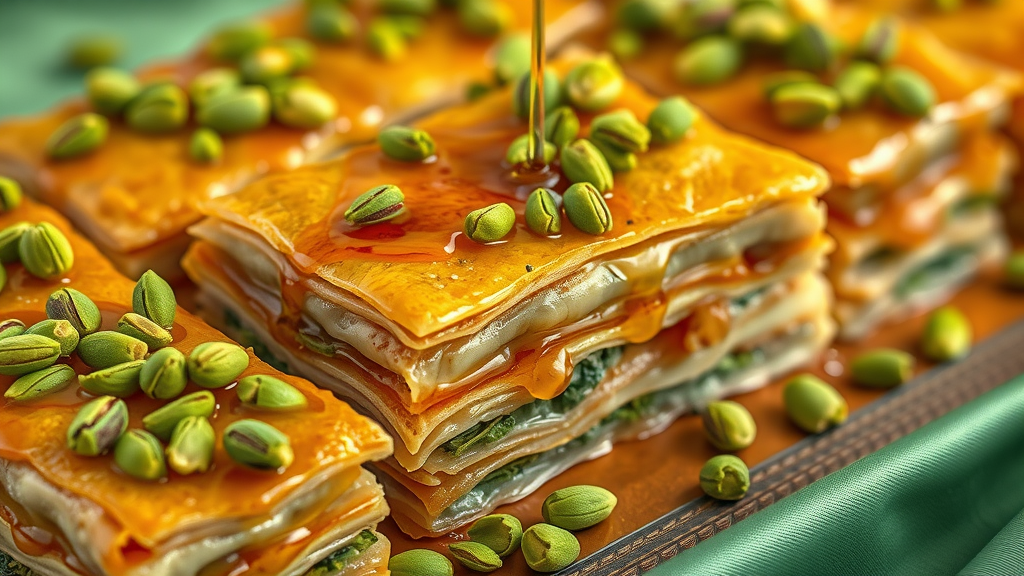 Traditional Gaziantep baklava with pistachio, symbol of Gaziantep culinary traditions.