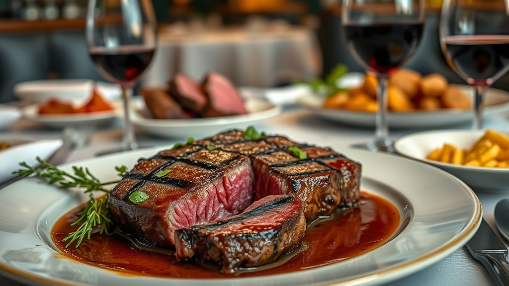 Belted Galloway steak and wine highlighting premium steak dining offers