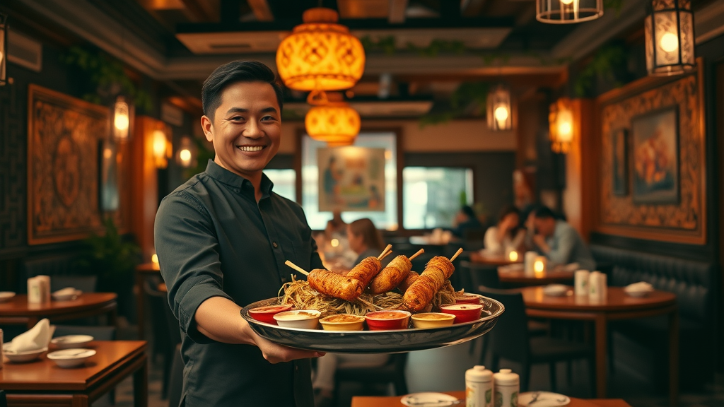 Authentic Thai restaurant interior with traditional dishes and welcoming service