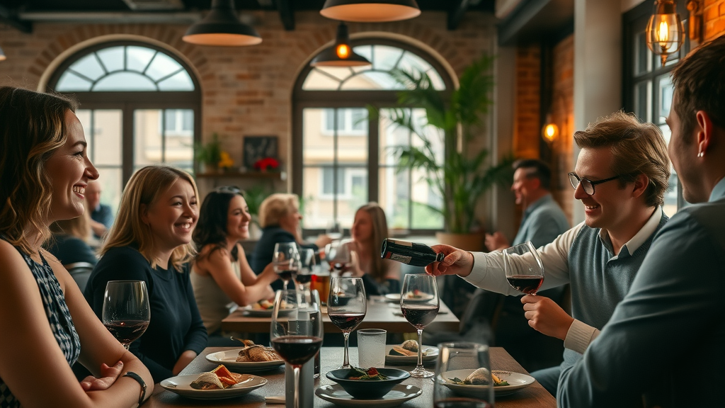 Elegant Chesterfield fine dining restaurant interior with guests and attentive service