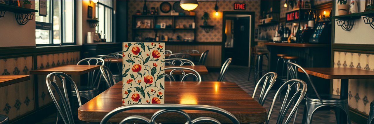 Stylish cafe with elegant menus and seats ready for live entertainment