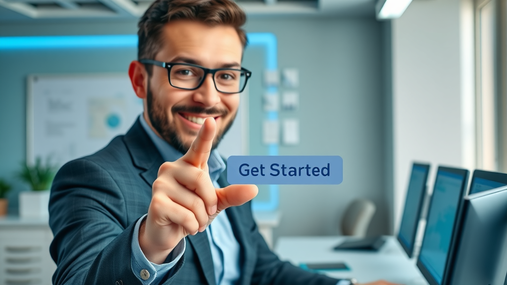 Confident professional initiating automated meeting workflow setup with AI meeting software