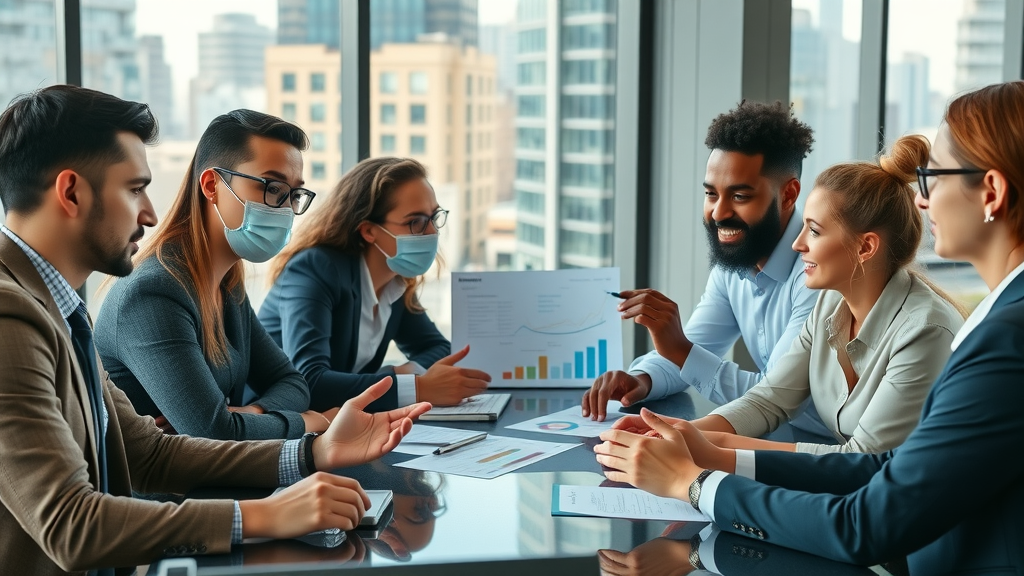 Property services team reviews customer feedback analytics in a modern office environment.