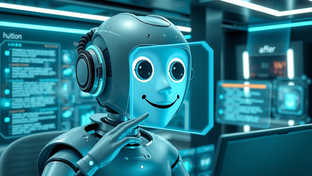 Futuristic AI assistant generating customer review responses for property services businesses.