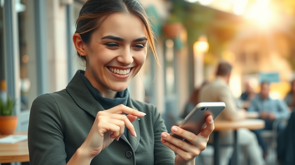 Happy property services customer receiving a positive AI-generated review response on their mobile device.