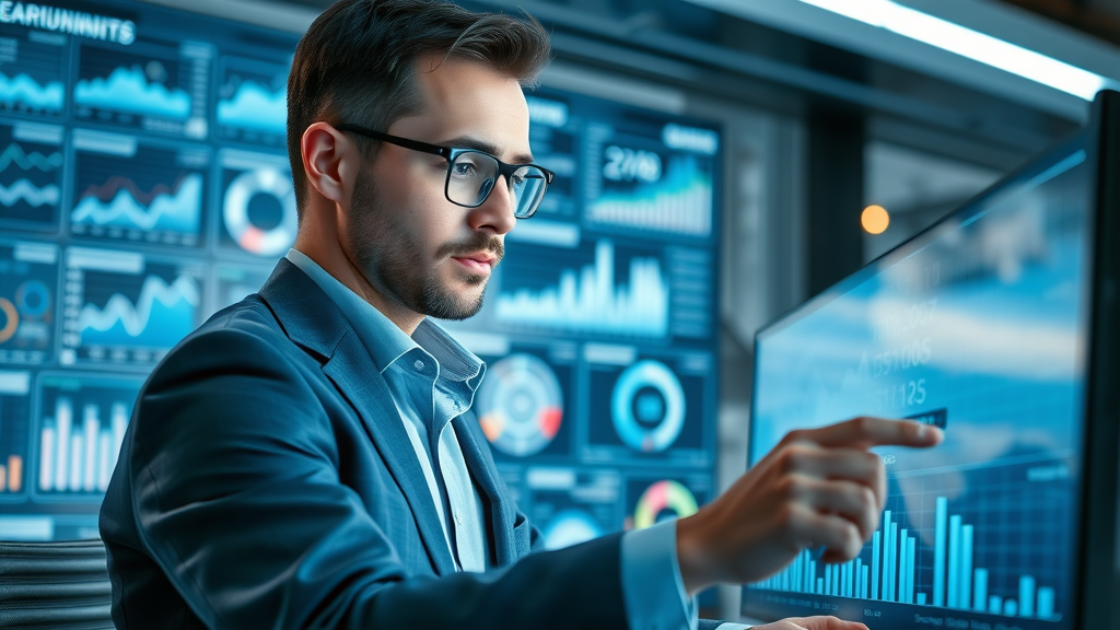 futuristic digital marketing professional analysing data charts, generative engine optimisation