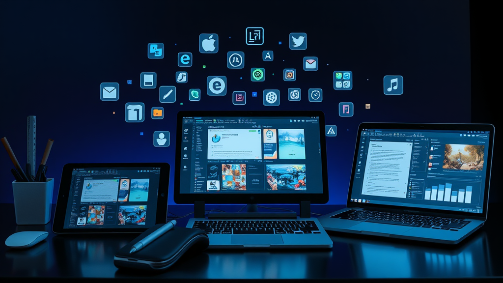 assorted digital tools for generative engine optimisation on tablets and laptops