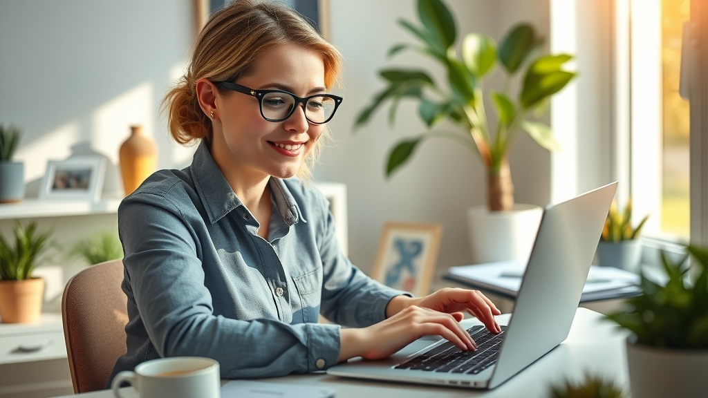 property services professional drafting a nurturing followup email at a home office