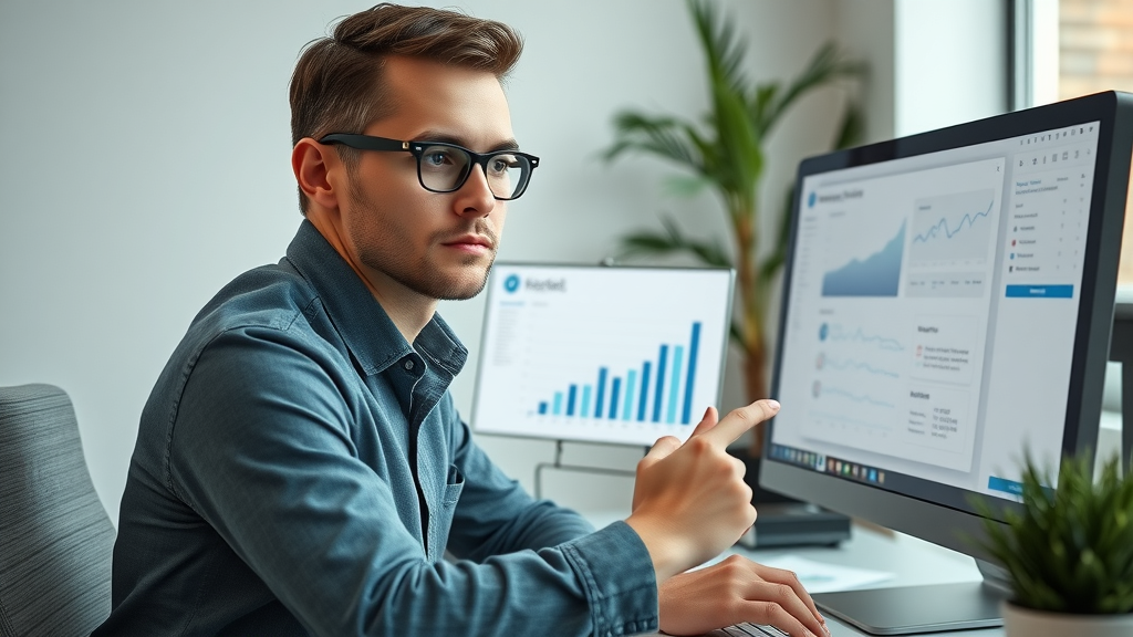 marketing manager analysing sales email campaign results for property services
