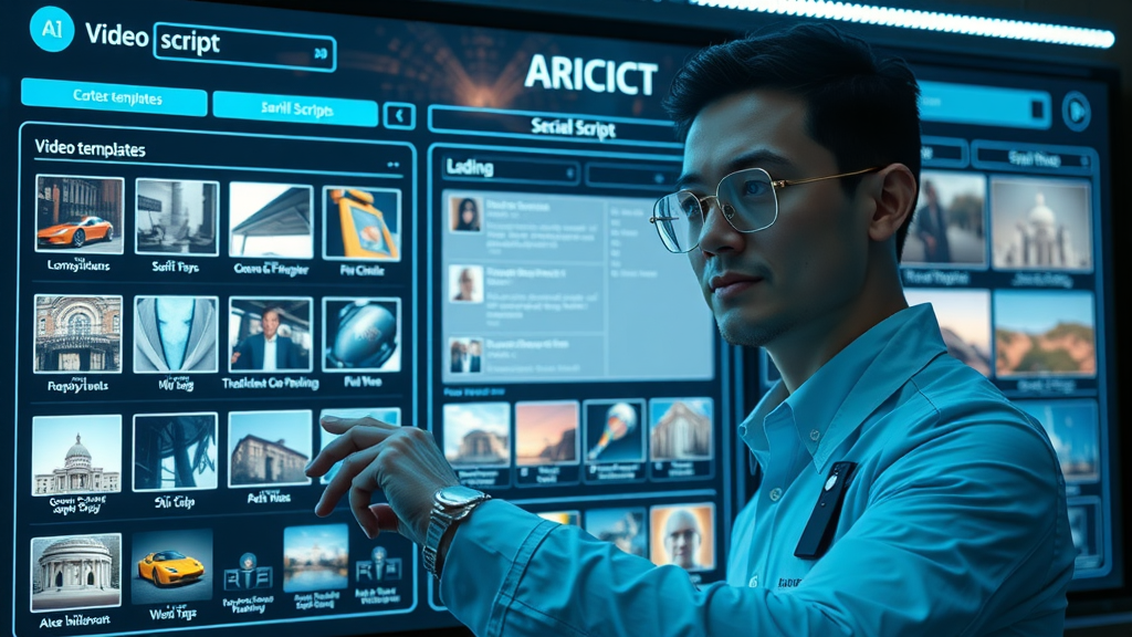 AI software interface showing user confidently selecting property video script templates for local marketing and social media