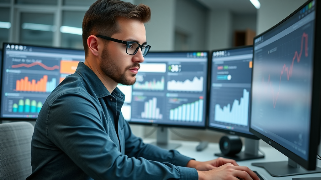 Modern digital marketer analysing Adobe Analytics dashboard for measuring content velocity.