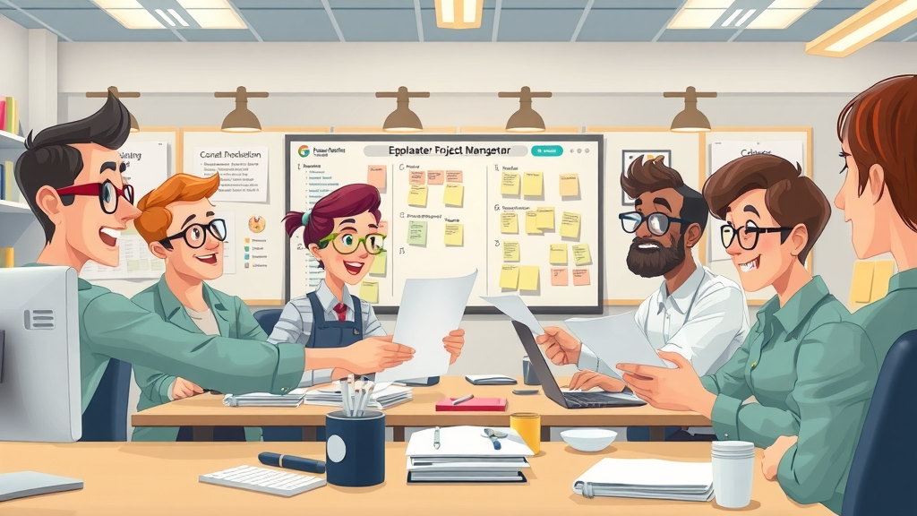 Organised animated workspace showing team streamlining content production for higher content velocity.