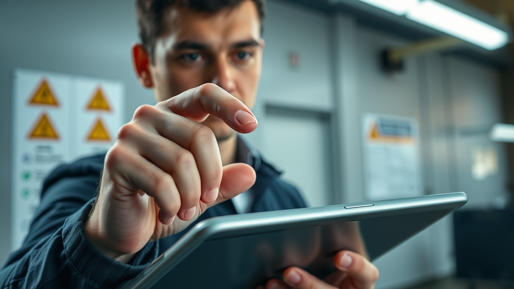 Digital safety checklist interface on tablet for workplace safety and inspection checklist