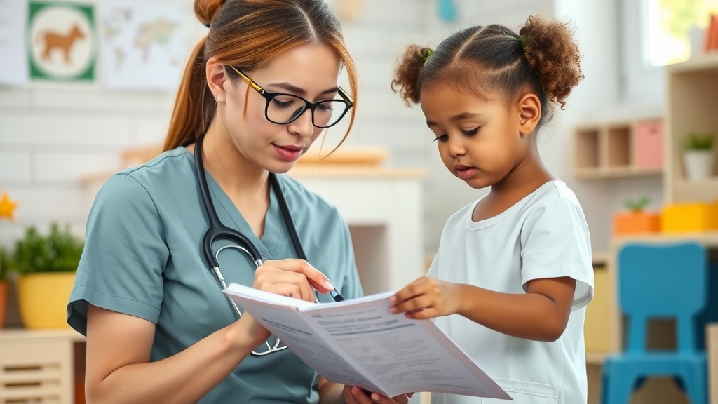 Caregiver performing daily safety checklist for health and safety in childcare setting