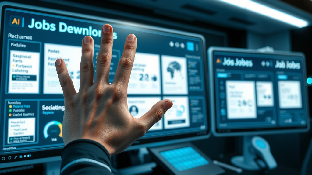 Modern AI dashboard for writing a job description with user interacting on digital panel