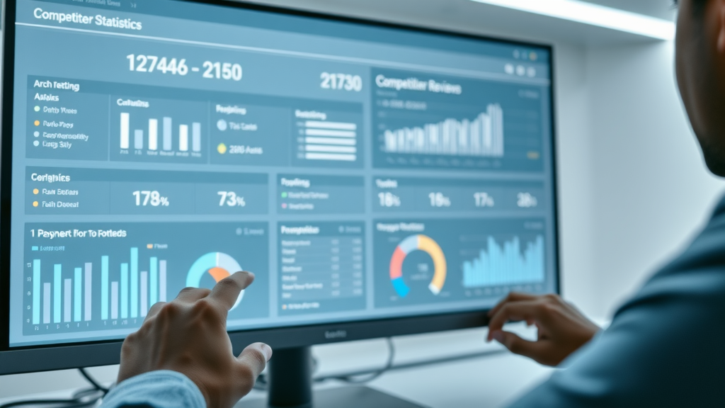 Digital dashboard showing organized competitor review statistics and pricing data for property services