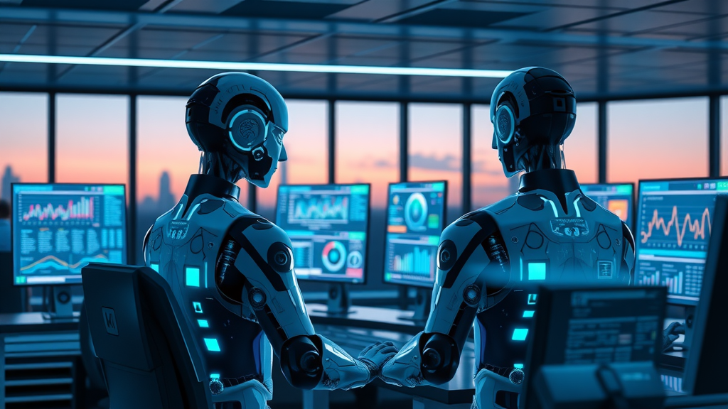 Futuristic AI control room with agentic AI agents managing business process flows for local marketers