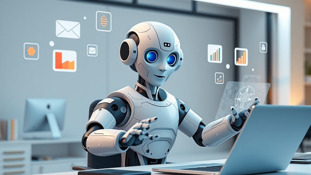 Animated robotic agent managing tasks across multiple devices for business with agentic AI