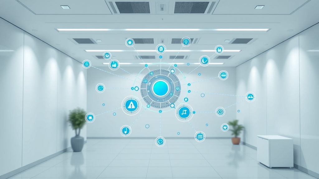 Futuristic diagram showing the hierarchy of interconnected AI agents and autonomous systems in modern business workflows.
