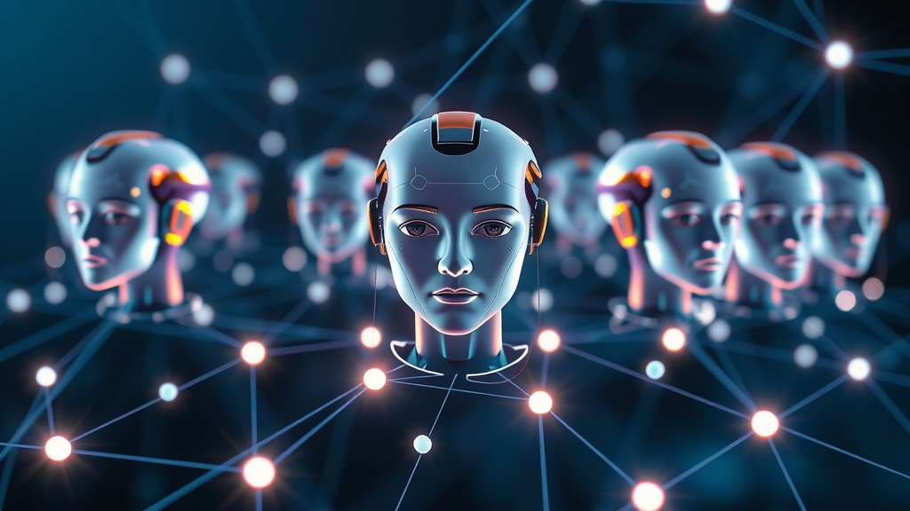 Abstract digital art of interconnected AI agents within agent-based AI systems