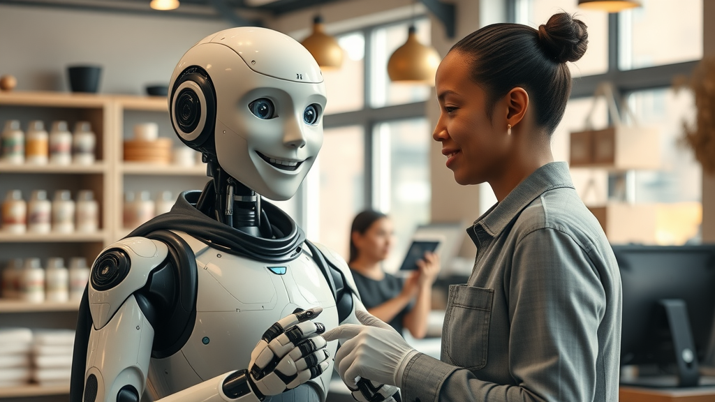 Friendly AI agent helping a local business owner with agent-based AI system