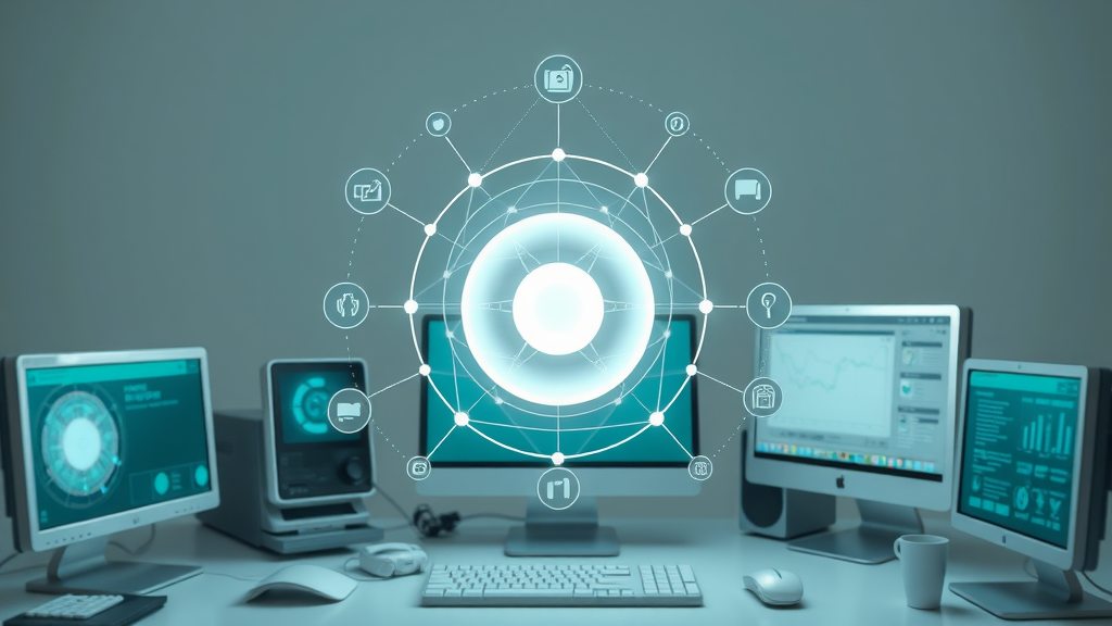 Agentic AI icon surrounded by digital interface icons showing old and new AI systems
