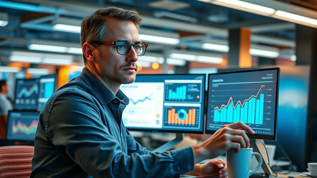 Marketing analytics dashboard showing ROI of agentic AI applications in a local business office