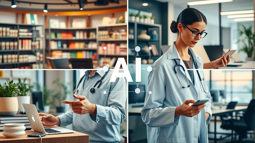 Various local business settings using agentic AI applications: retail, healthcare, real estate, finance