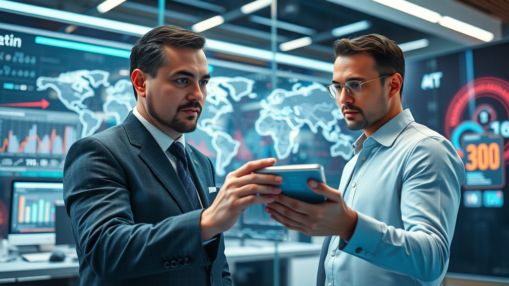 Team in a futuristic marketing workspace leveraging agentic AI for trend mapping and next-generation IoT integration